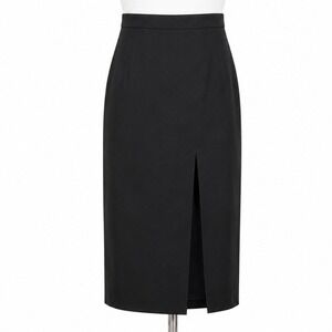 Solini Vintage Black Maxi Skirt Women 8 Front Slit Rayon Acetate Minimalist Chic